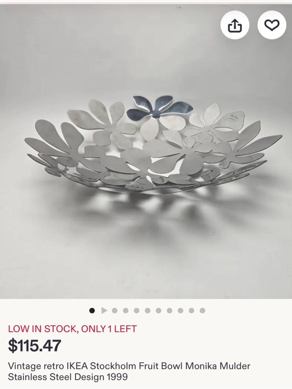 IKEA Silver Floral Cutout Fruit Bowl